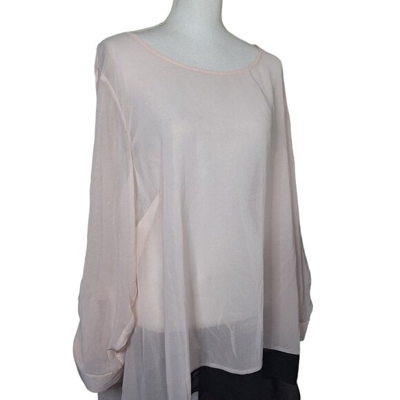 Como Black See Through Blouse Pink Buttons Hi Low Women Plus 3X Sheer Long Cover - Picture 5 of 8